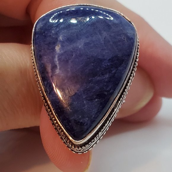 Handmade Jewelry - Natural Sodalite Vintage Style Ring - 925 Stamped